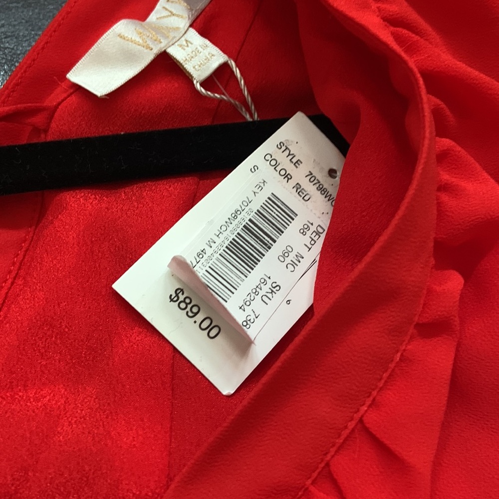 Wayf Size M Red Red Flutter Sleeve Blouse Cropped… - image 6